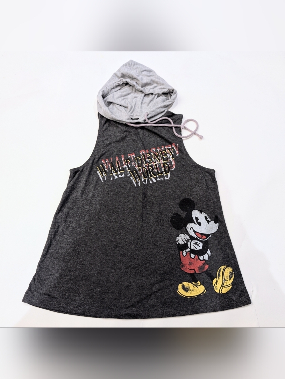 Disney Dark Gray Sleeveless Hooded Tank with Mickey Graphic